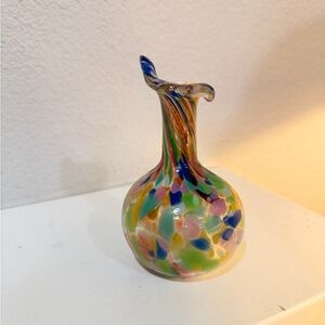 Handblown Art Glass Bud Vase – Multicolor Confetti Murano-Style Swirl Vase